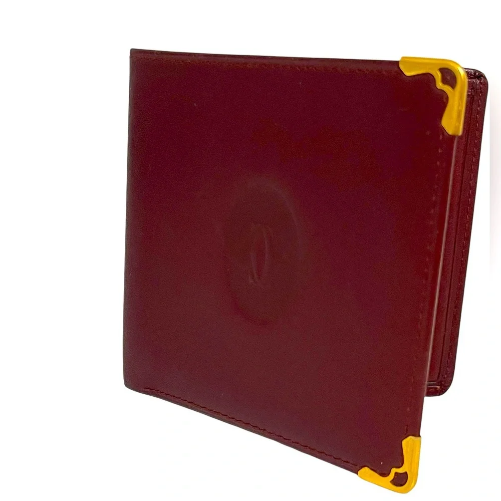 🌟🌟Cartier Burgundy Leather Card Holder with Gold Details